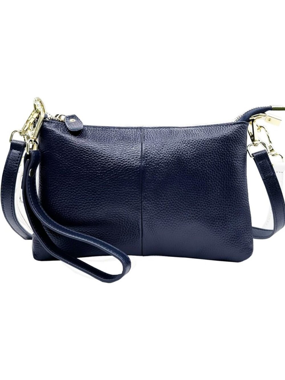 Women's Navy Blue Leather Clutch Purse Wristlet Wallet Small Crossbody Bag
